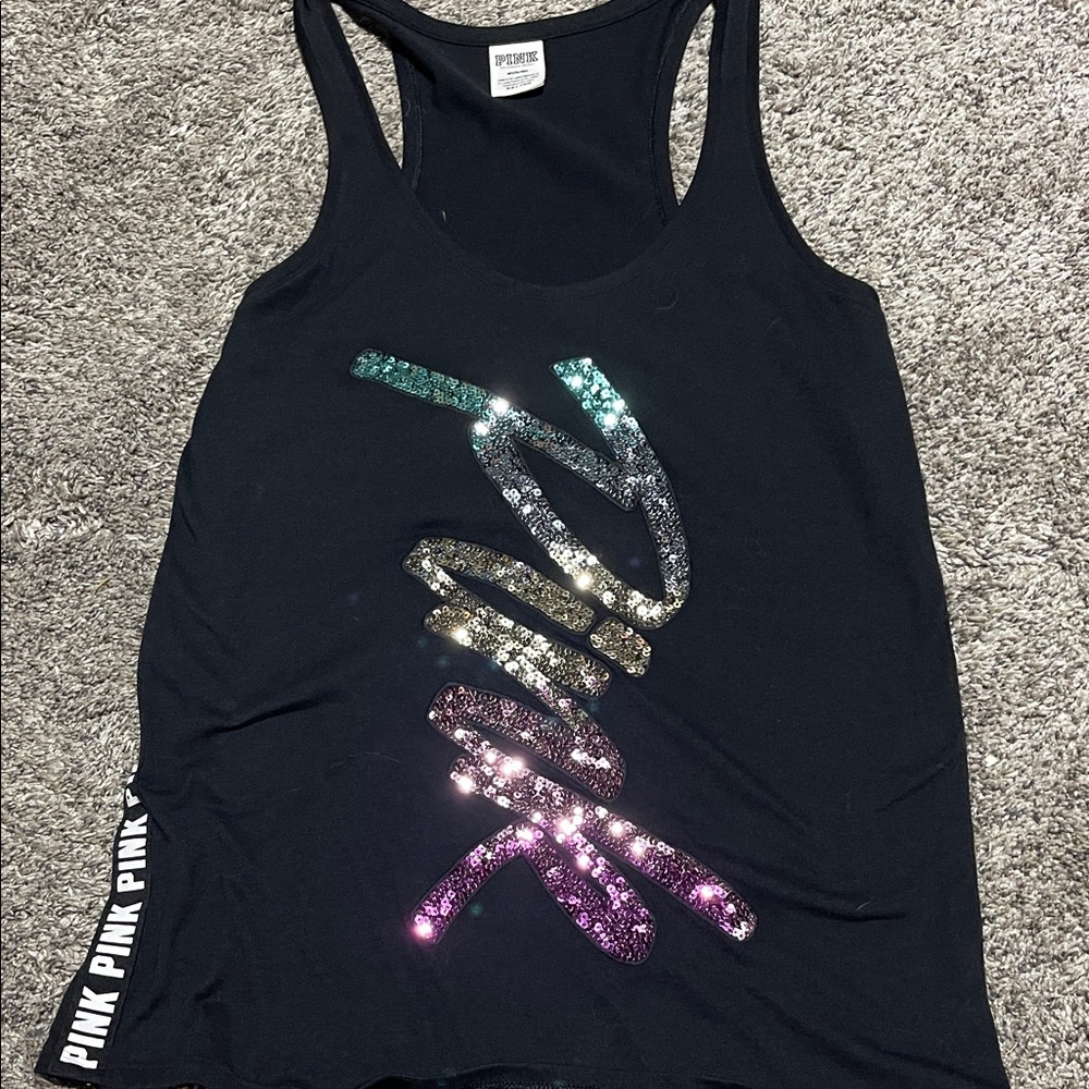 PINK Victoria's Secret Black Tank with Glitter Logo